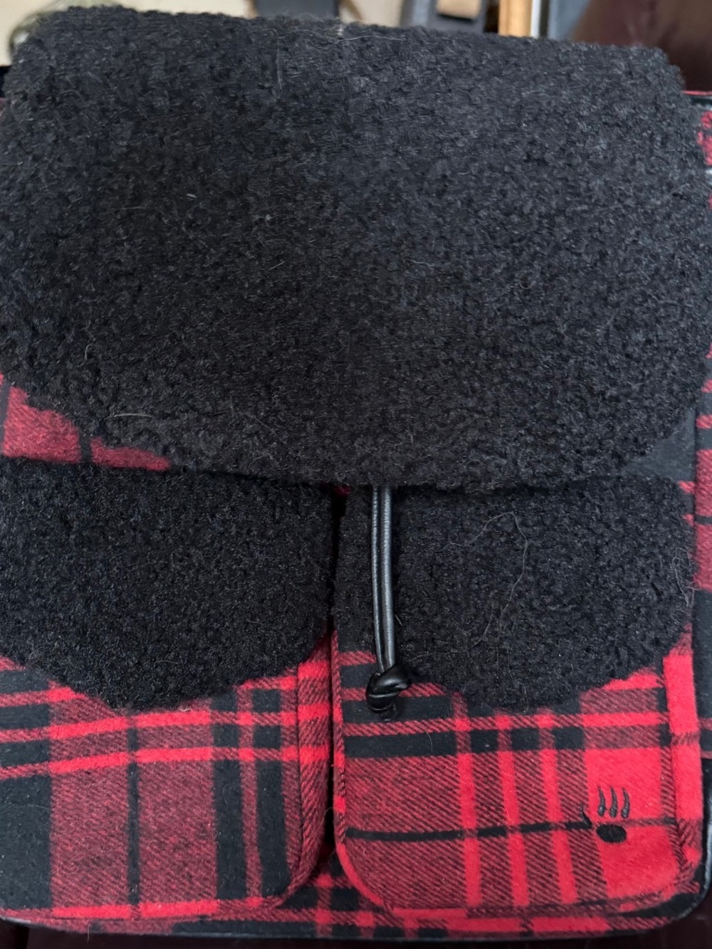 Bearpaw Red & Black Plaid Medium Size Backpack